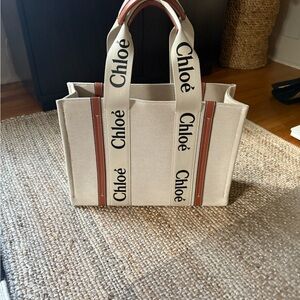 Cream and Brown Canvas Tote Bag